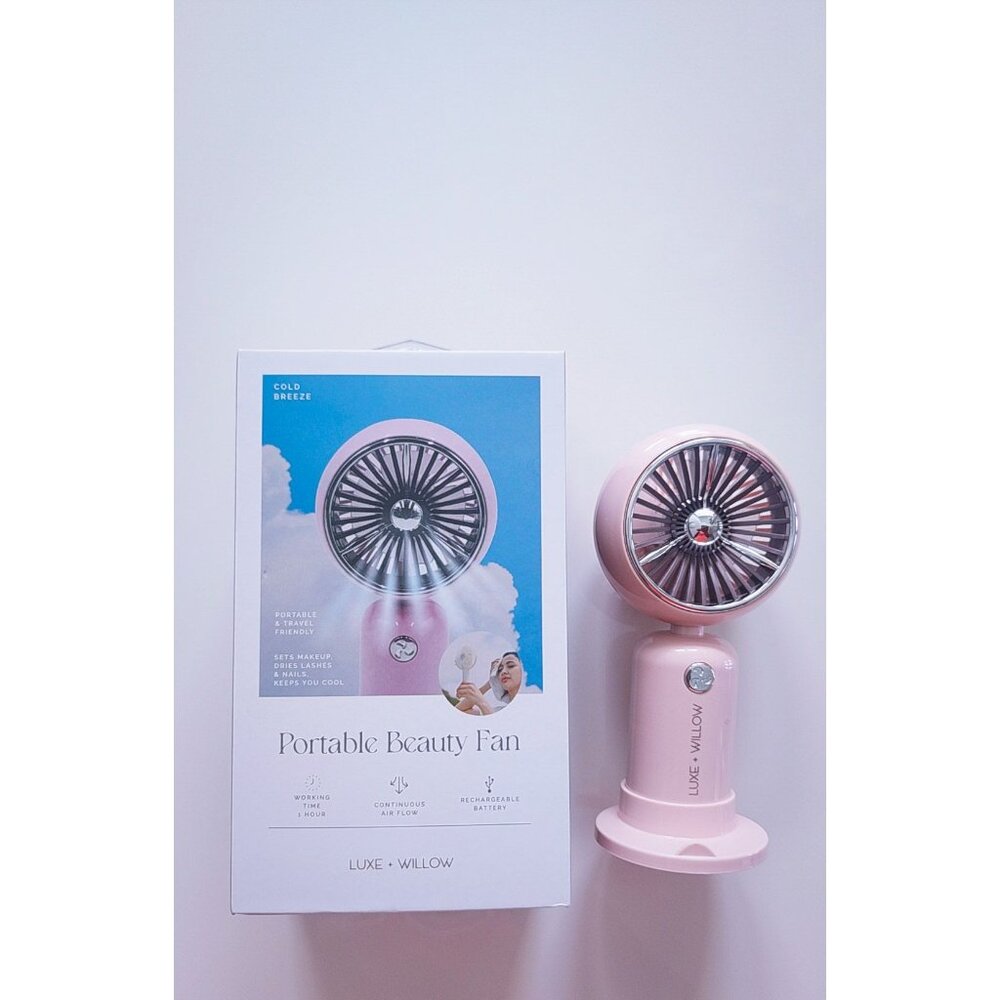 Luxe + Willow Portable Beauty Fan In Pink With Rechargeable Battery